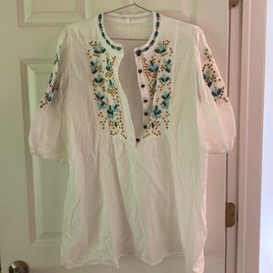 White linen embroidered top